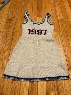 Ribbed Knit Mini Dress with 1997 Chest Detail in Light Gray